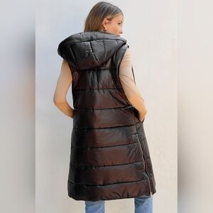 Longline Hooded Sleeveless Puffer Vest
